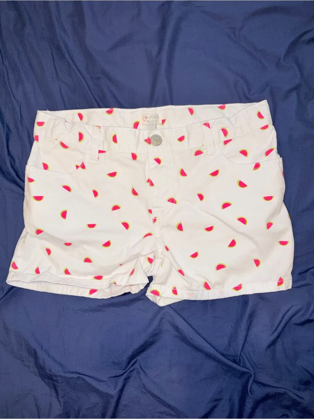 The Children's Place Girls Size 12 White Watermelon Print Cotton Shorts